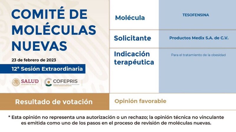 Comité de Moléculas Nuevas aprueba tesofensina para el tratamiento de la obesidad