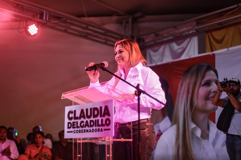 Claudia Sheinbaum, jefa de gobierno de la Ciudad de México, durante un discurso ante simpatizantes y medios de comunicación en un mitin de campaña en el Estado de México.