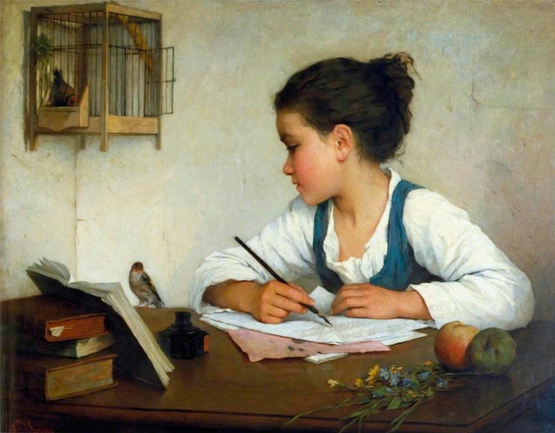 Niña escribiendo una carta