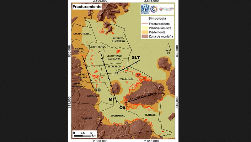 Mapa de la Ciudad de México con sus principales fallas