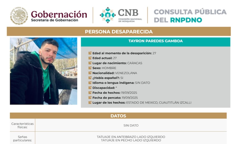 Ficha de Búsqueda de Tayron Paredes Gamboa
