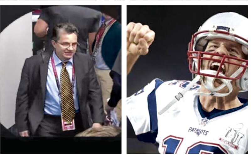Tom Brady y Bill Belichick celebran la victoria de los Patriots en la Super Bowl