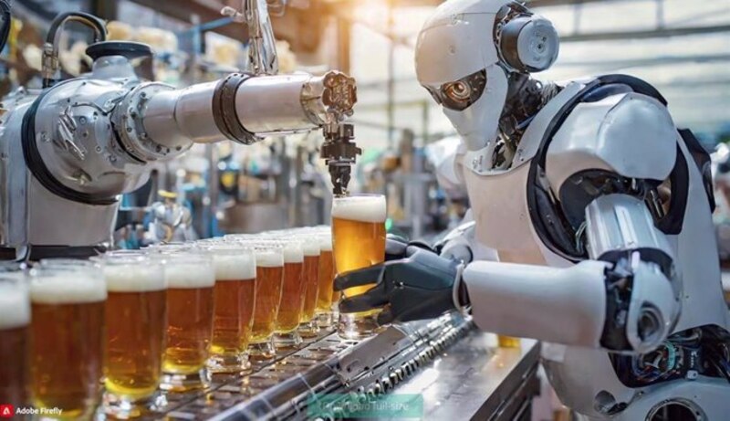 Robot vierte cerveza en un vaso
