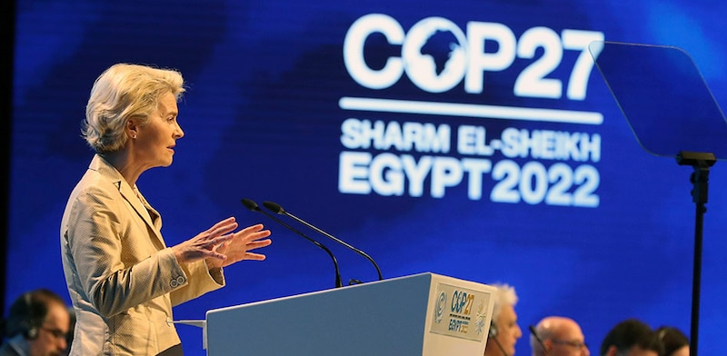 La presidenta de la Comisión Europea, Ursula von der Leyen, pronuncia un discurso en la COP27