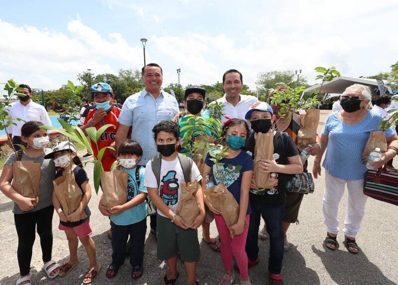 Niños y niñas reciben árboles para sembrar en sus hogares