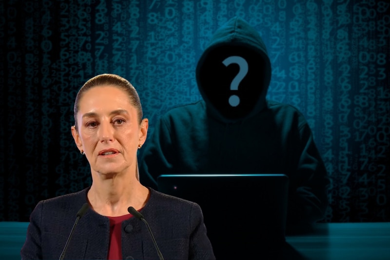 Claudia Sheinbaum y una imagen que aluude al hackeo