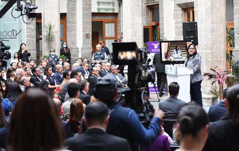 La Ministra Presidenta de la Suprema Corte de Justicia de la Nación, Norma Lucía Piña Hernández, durante su discurso en la ceremonia de toma de posesión.