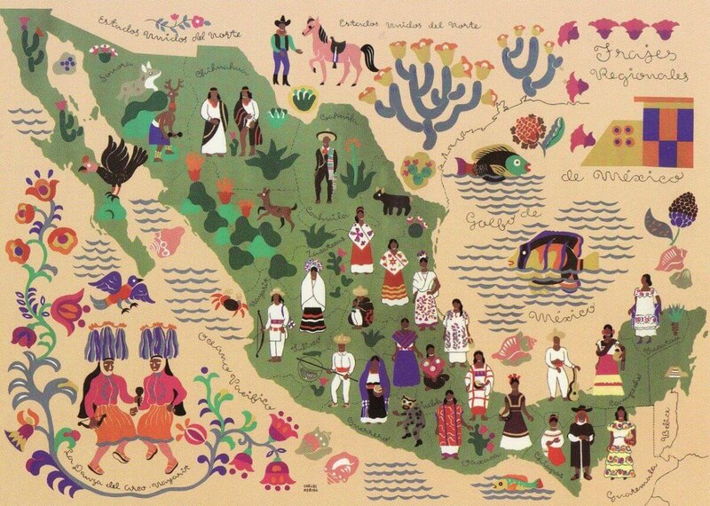 Mapa de México con trajes regionales