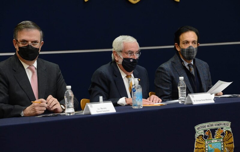 Reunión de trabajo entre el canciller Marcelo Ebrard, el rector de la UNAM, Enrique Graue Wiechers, y el presidente de la ANUIES, Jaime Valls Esponda.