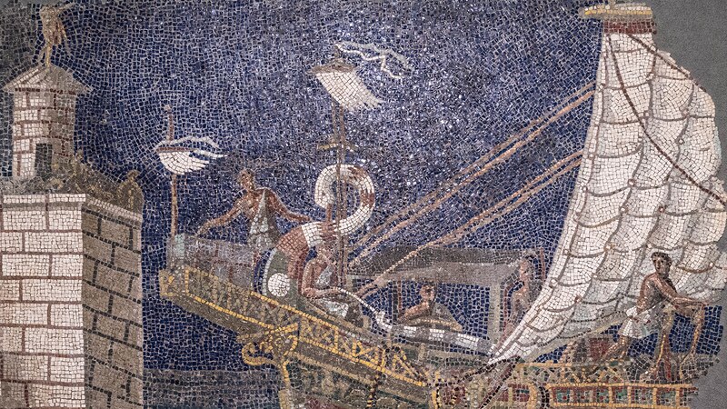 Mosaico romano de un barco