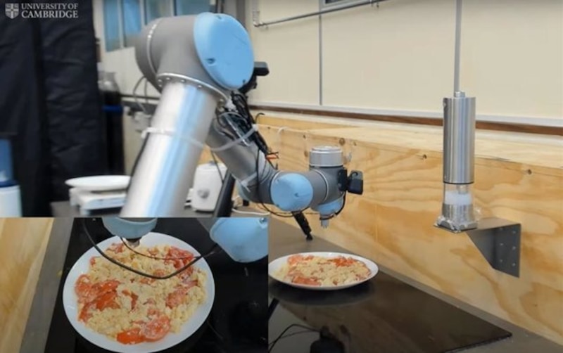 Un robot añade sal y pimienta a un plato de comida