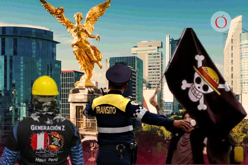 Imágenes de Reforma con la marcha Generación Z y un policía de Tránsito