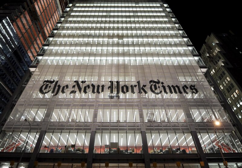 Vista exterior del edificio del New York Times en Nueva York, sede del periódico que defendió su reportaje sobre el fentanilo en México