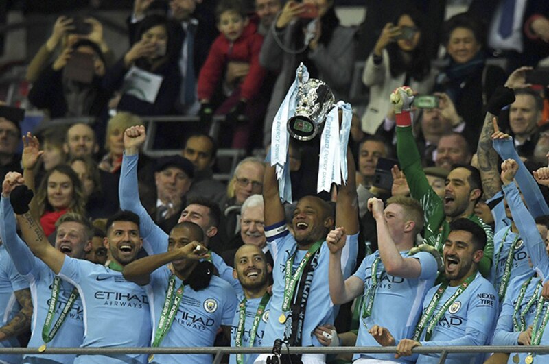 El Manchester City celebra la victoria de la Copa de la Liga