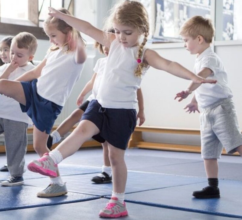 Niños haciendo ejercicio en el gimnasio