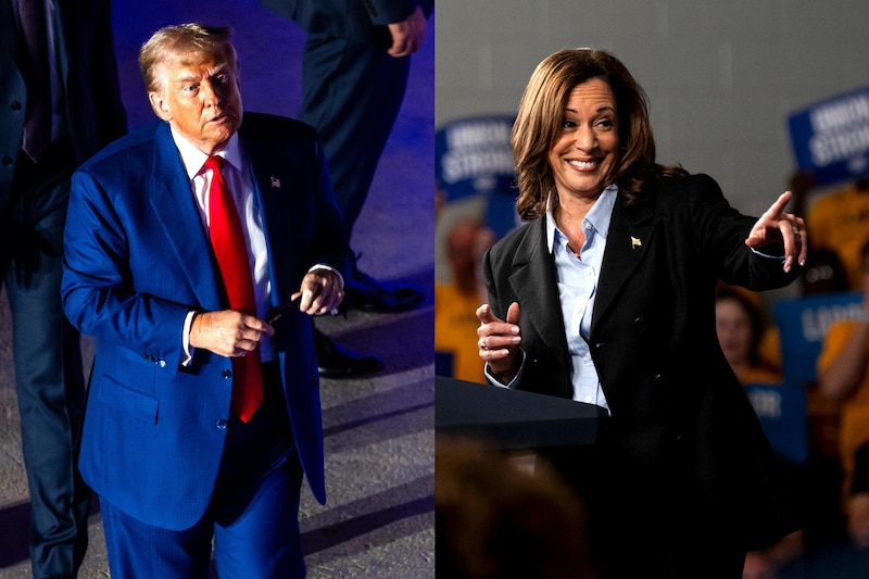 El presidente Donald Trump y la vicepresidenta Kamala Harris en un mitin político.