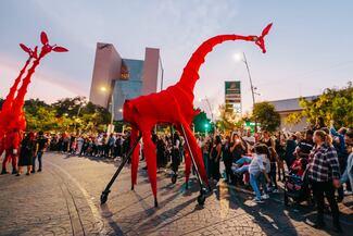 Las marionetas gigantes “Les Girafes” conquistaron al público en la Minerva y en paseo Alcalde 
