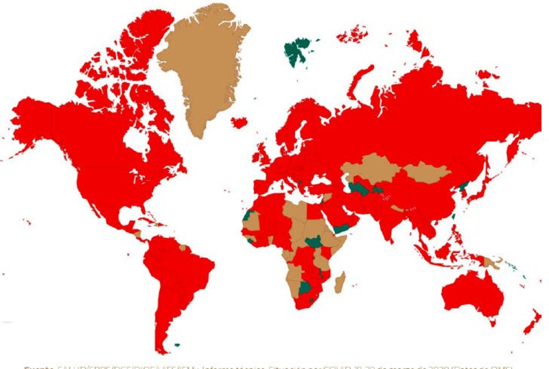 Mapa de países con restricciones de viaje por COVID-19