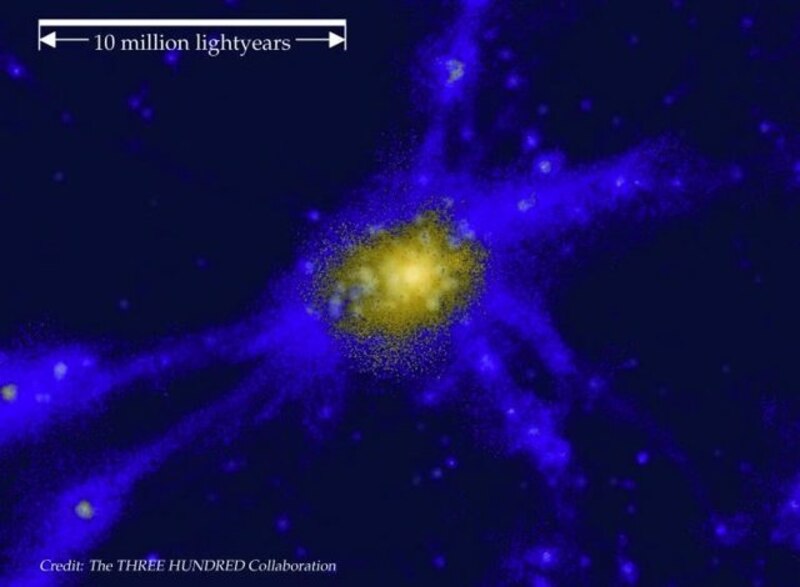 La imagen muestra la distribución de la materia oscura en el universo.