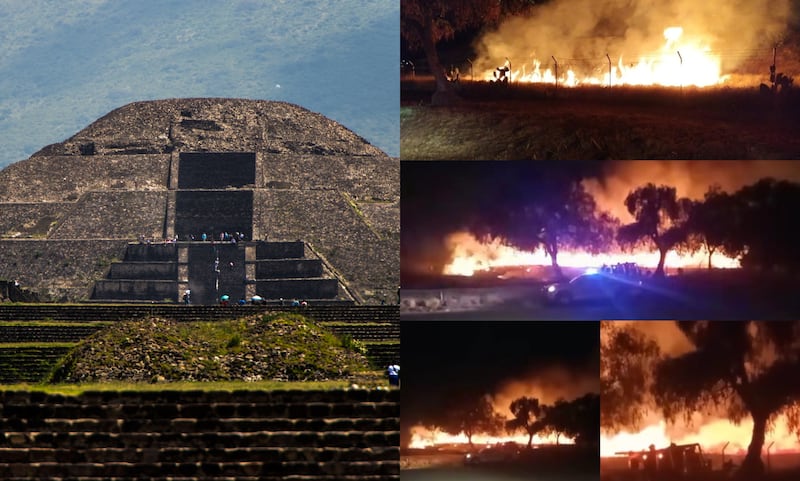 Se registró un incendio en Teotihuacán, a pocos metros de la Pirámide de la Luna.