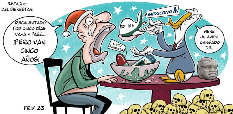 "Santa Claus se lleva a AMLO en su trineo tras cinco años de gobierno"