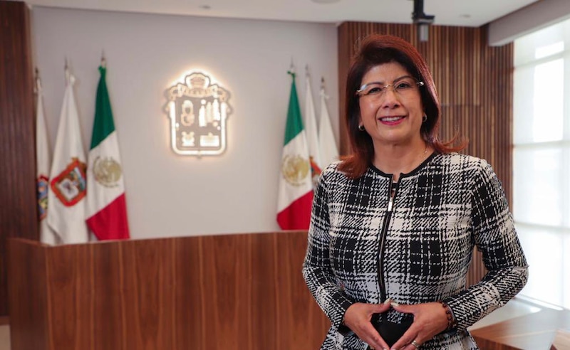 La gobernadora de Campeche, Layda Sansores, durante una conferencia de prensa.