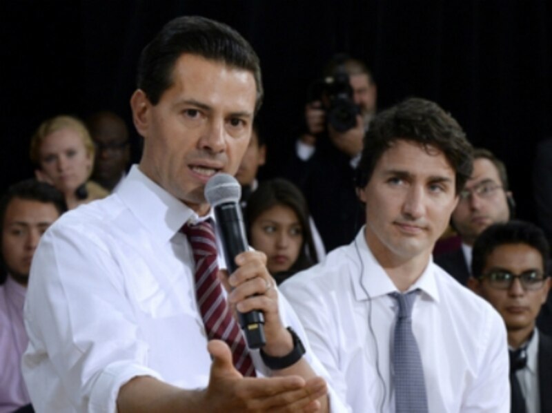 El presidente mexicano Enrique Peña Nieto y el primer ministro canadiense Justin Trudeau en una conferencia de prensa conjunta en Ottawa, Canadá.