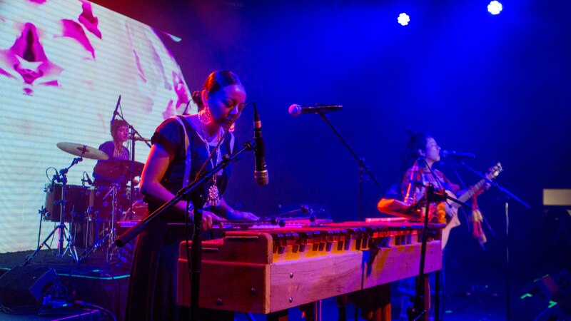 Artista tocando el marimba en un concierto