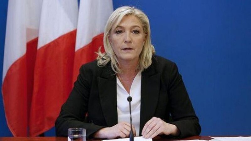 Marine Le Pen, presidenta de Agrupación Nacional, durante un mitin en París, Francia