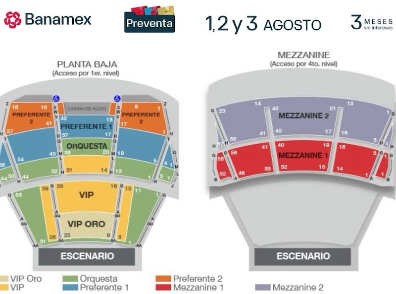 Así es el mapa de lugares disponibles para el Centro Cultural Teatro 1 donde se presentará Mentiras All-Stars con Mariana Treviño y Belinda.