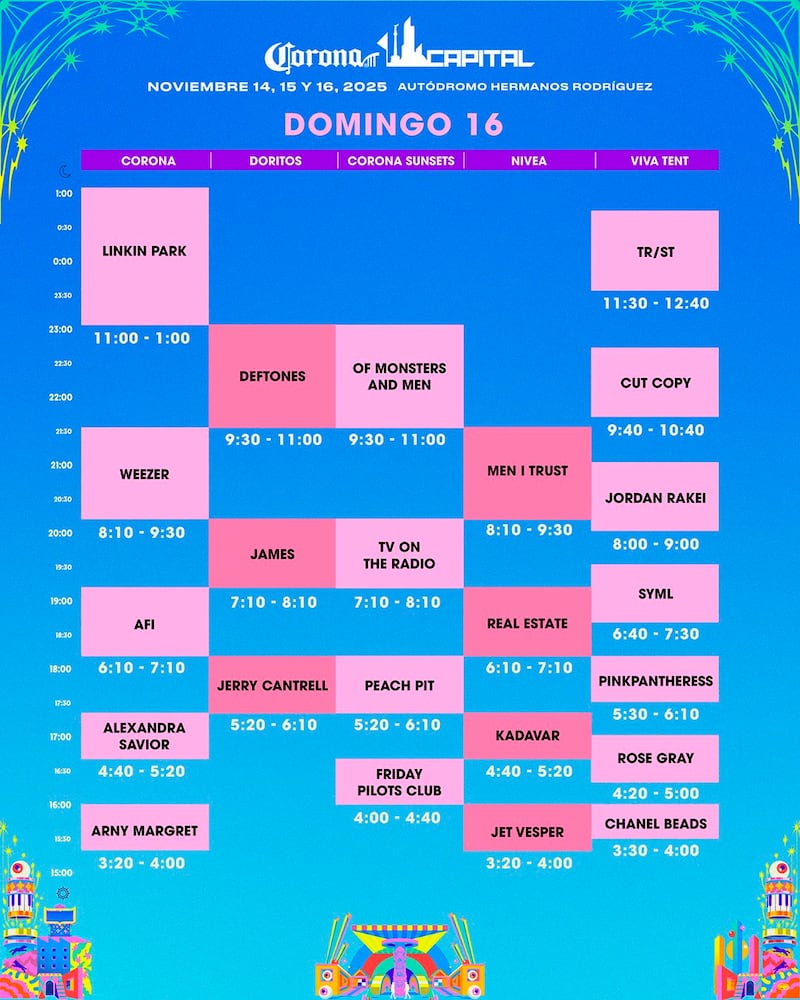 Horarios oficiales del Corona Capital del domingo