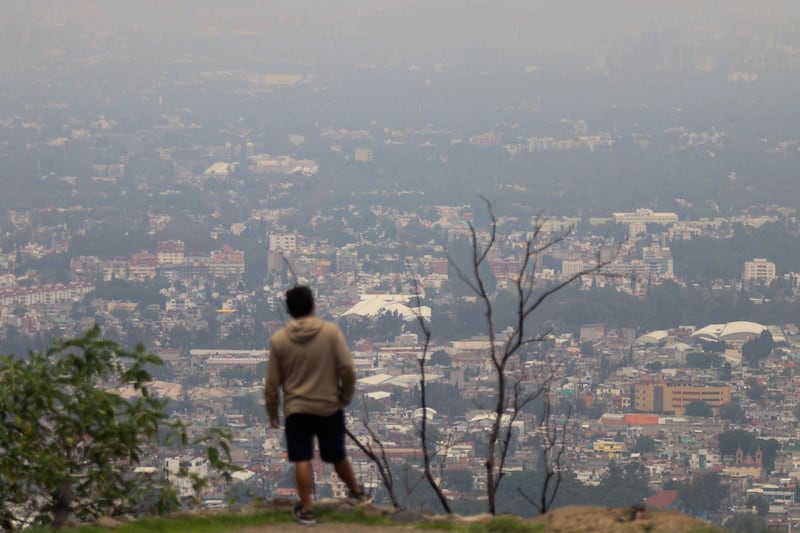 Persona observando la contaminación en la ciudad