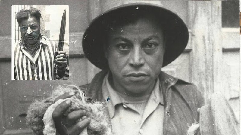 Retrato de un hombre con sombrero y sosteniendo un cuchillo