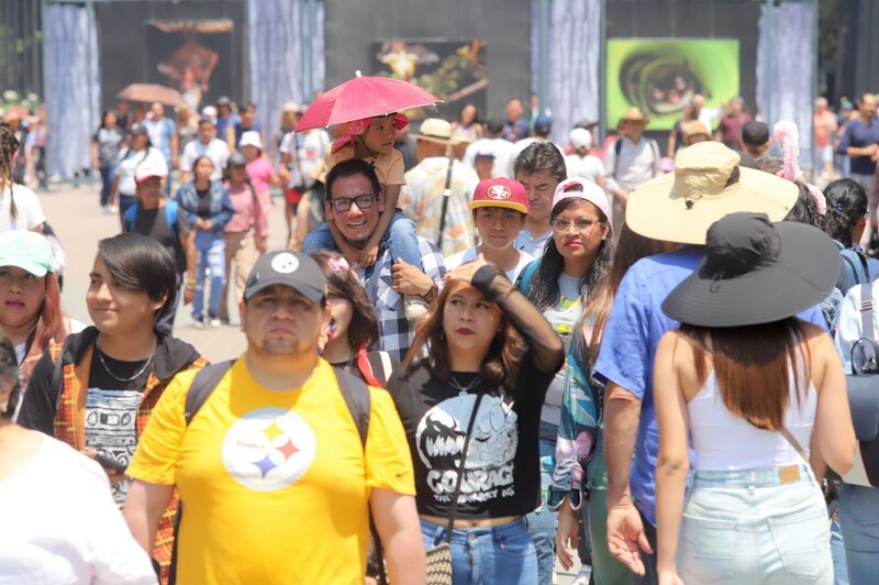 Multitud de personas camina por una calle en la ciudad.