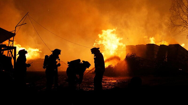 Bomberos combaten un incendio forestal
