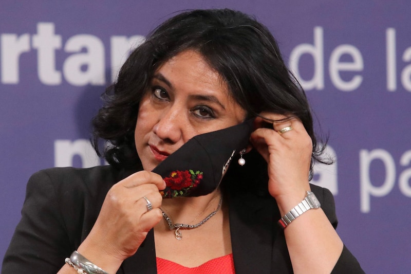 La Secretaria de Gobernación, Olga Sánchez Cordero, durante una conferencia de prensa.