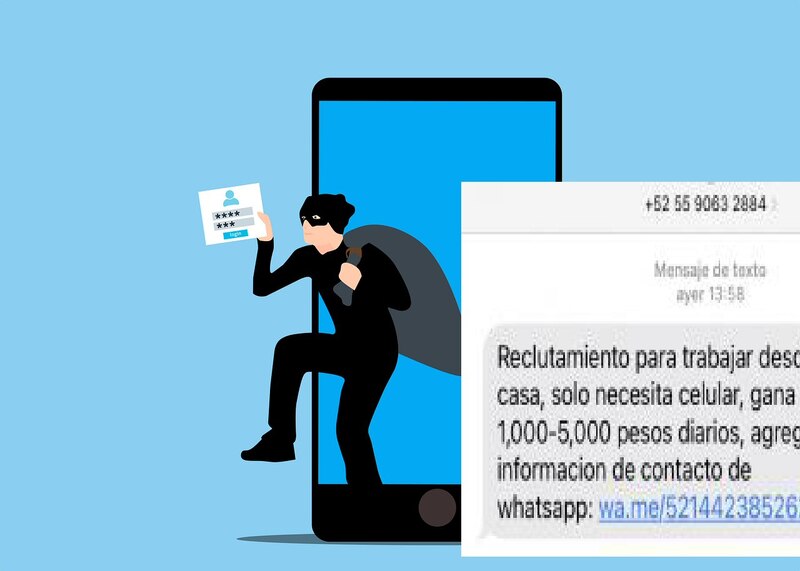 El título de la imagen podría ser: "Cuidado con las estafas de trabajo en línea".