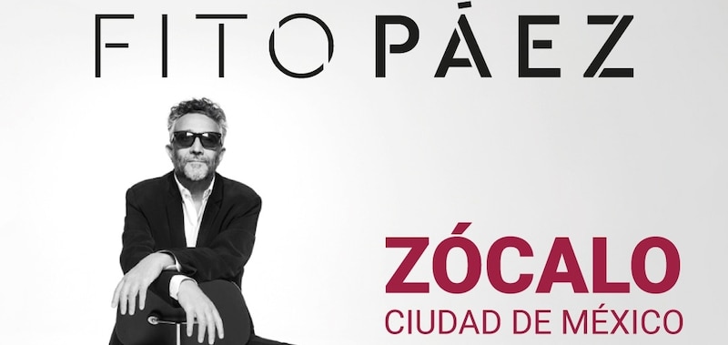 Cartel oficial de la Secretaría de Cultura de la CDMX para anunciar oficialmente el concierto de Fito Páez en el Zócalo Capitalino este sábado 18 de enero a las 20:00 horas.