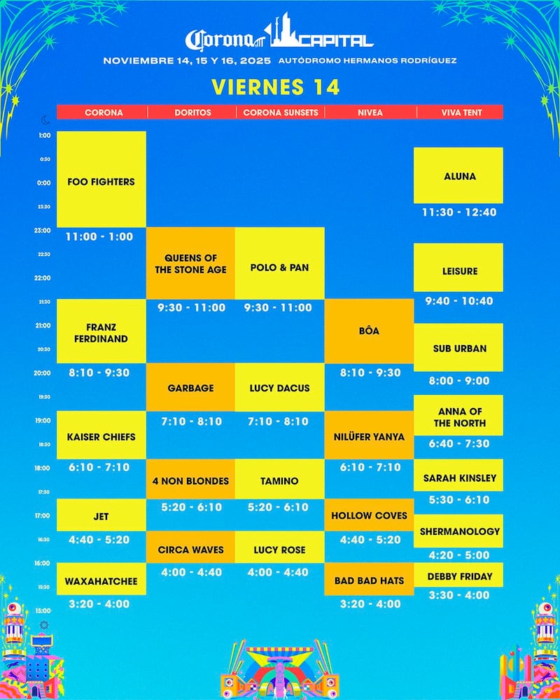 Horarios oficiales del Corona Capital del viernes