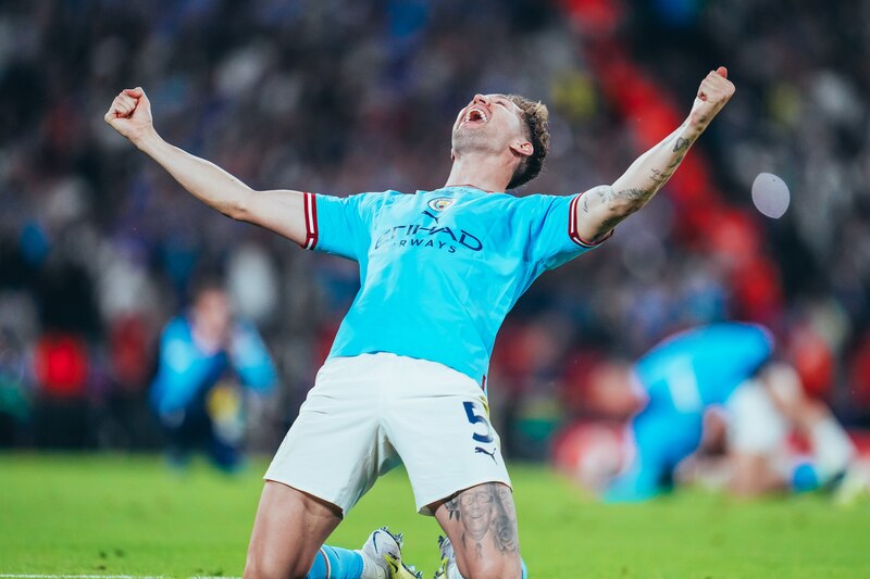 El jugador del Manchester City, John Stones, celebra su gol ante el Real Madrid
