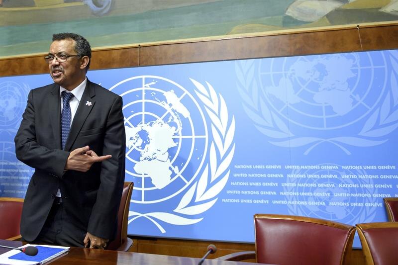 El director de la OMS, Tedros Adhanom Ghebreyesus, habla en una conferencia de prensa en la sede de la ONU en Ginebra, Suiza.