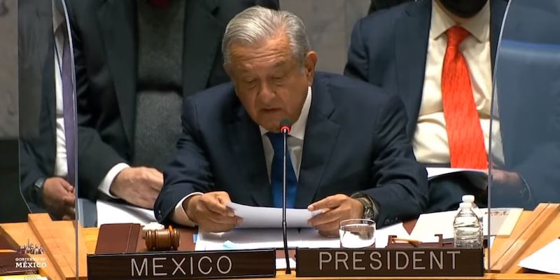 El presidente de México, Andrés Manuel López Obrador, pronuncia un discurso ante la Asamblea General de la ONU.