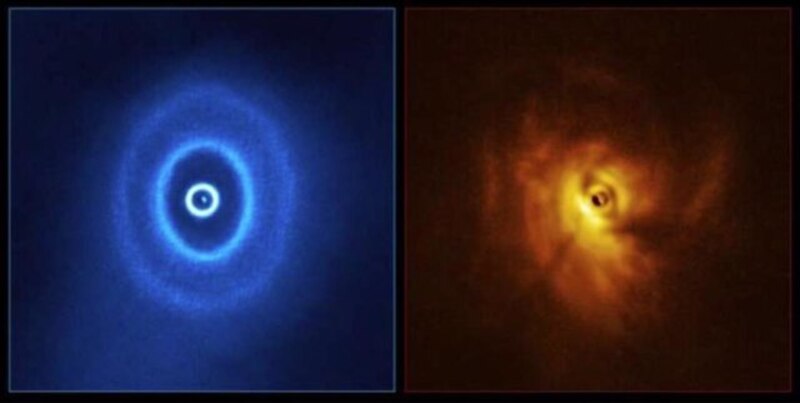Comparación de la órbita de un planeta alrededor de una estrella y la órbita de un planeta alrededor de un agujero negro.