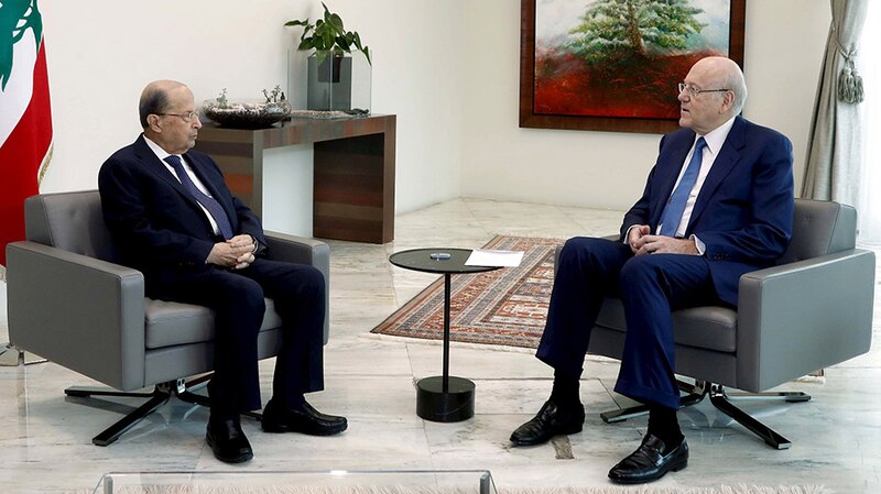 Reunión entre el presidente libanés Michel Aoun y el primer ministro Najib Mikati