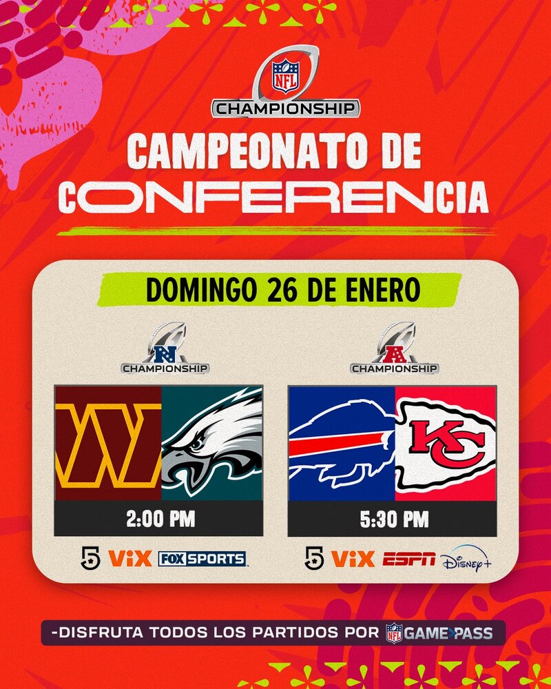 Campeonatos de Conferencia | NFL Playoffs. Partidos, fechas, equipos, canales de transmisión y horarios de la postemporada.