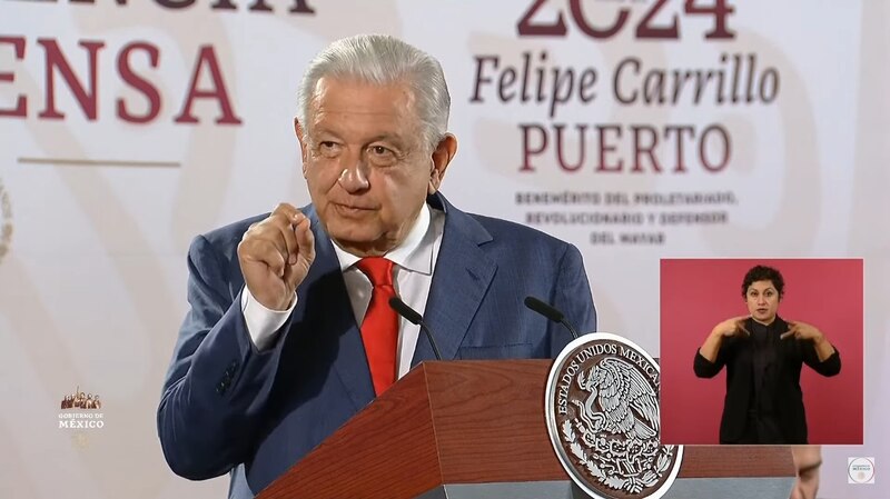 El presidente Andrés Manuel López Obrador durante una conferencia de prensa en Felipe Carrillo Puerto, Quintana Roo.