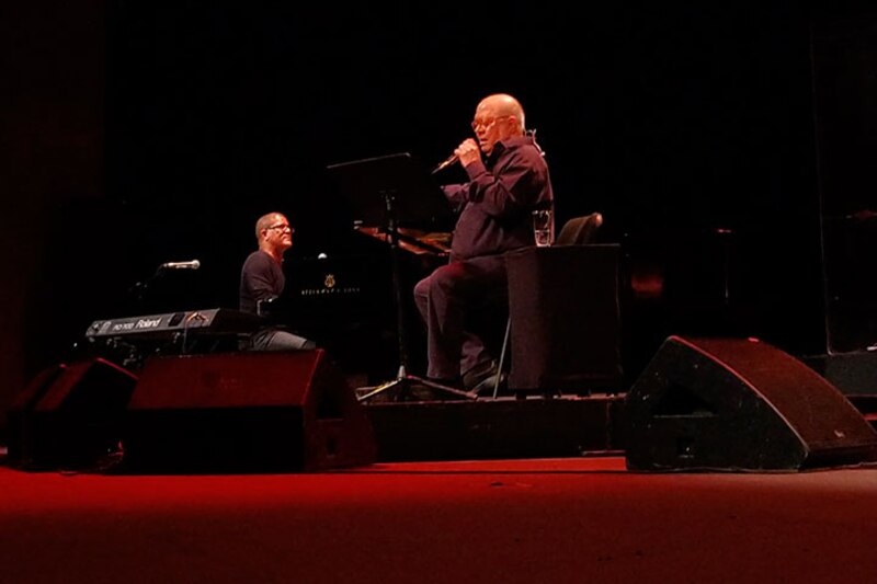 Un hombre canta en un concierto