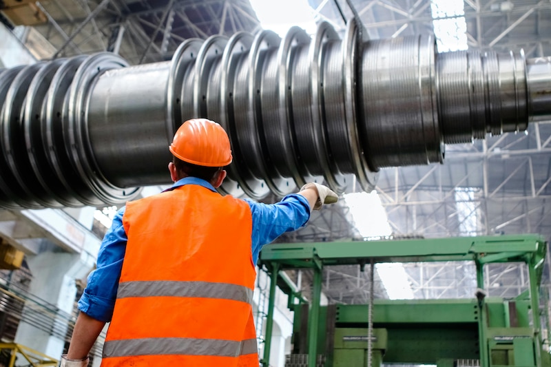 Trabajador de la construcción dirigiendo la instalación de una turbina eólica