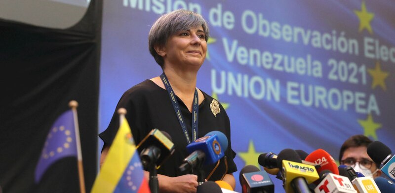 La jefa de la misión de observación electoral de la Unión Europea en Venezuela, Isabel Santos, durante una rueda de prensa en Caracas