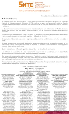 SNTE refrenda apoyo a Sheinbaum